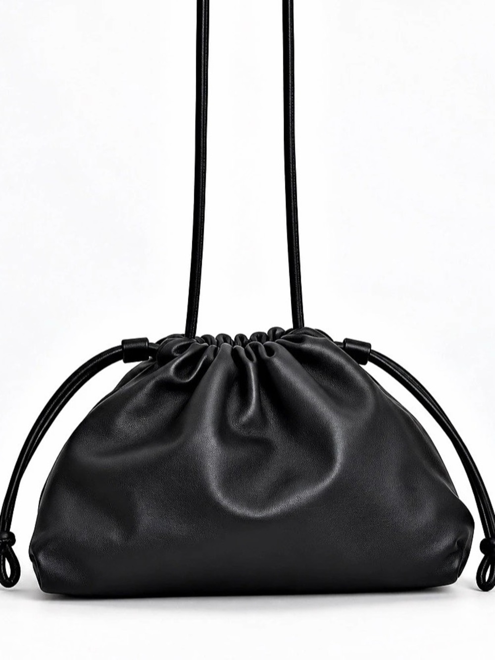 COS Drawstring Leather Bag Black Leather Shoulder Bag